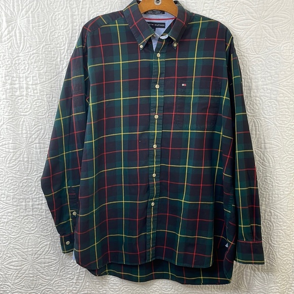Tommy Hilfiger Other - Tommy Hilfiger dark blue/green plaid w red/yellow long sleeve work shirt